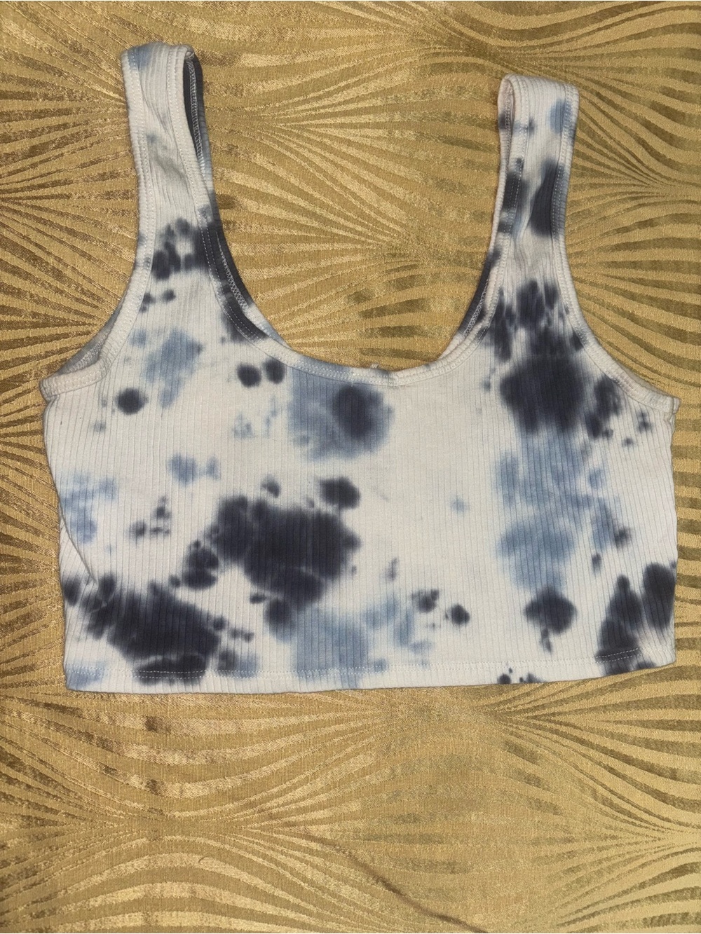 Garage Blue and White Tie-Dye Ribbed Crop Top Tank - Picture 2 of 2